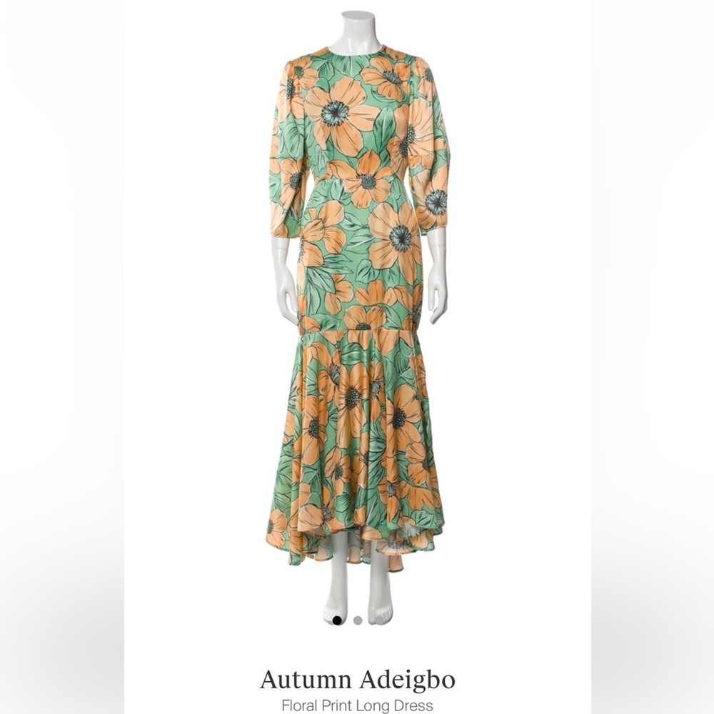 Autumn Adeigbo Long orange and green floral dress